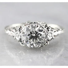 1.50 Carats Round Antique Style Engagement Real Natural Earth Mined Diamond Ring White Gold 14K