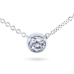 1.50 Carats Round Bezel Set Natural Earth Mined Diamond Pendant Dog Ear White Gold 14K