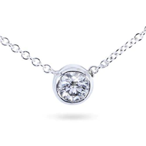 1.50 Carats Round Bezel Set Real Diamond Pendant Dog Ear White Gold 14K