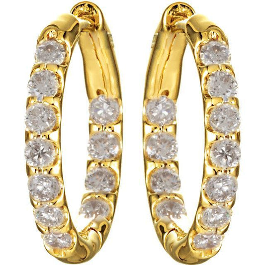 1.50 Carats Round Genuine Diamond Inside/Outside Hoop Earrings