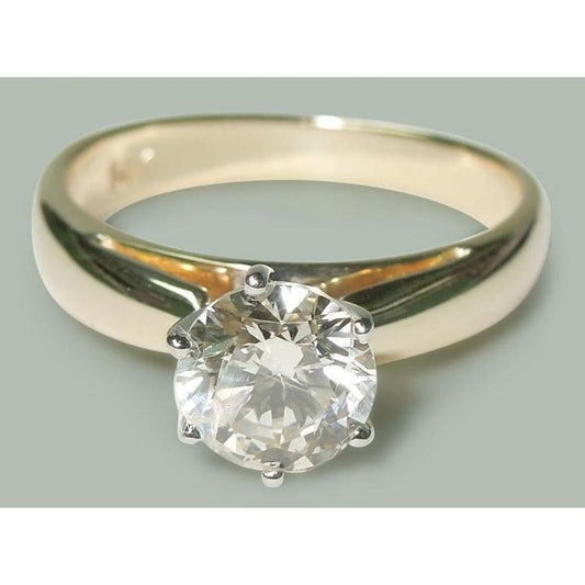 1.50 Carats Round Genuine Diamond Solitaire Engagement Ring Two Tone 14K