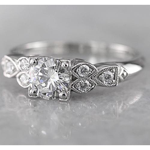 1.50 Carats Round Diamond Engagement Ring Antique Style White Gold 14K