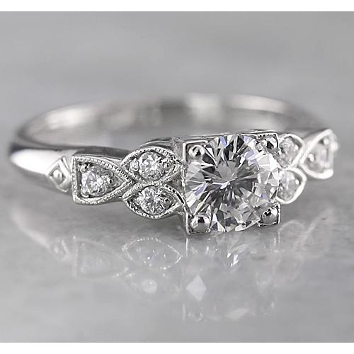 1.50 Carats Round Diamond Engagement Ring Antique Style White Gold 14K