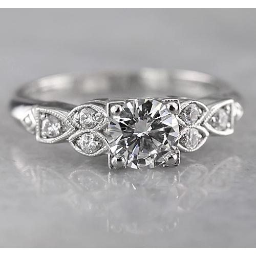 1.50 Carats Round Real Diamond Engagement Ring Antique Style White Gold 14K