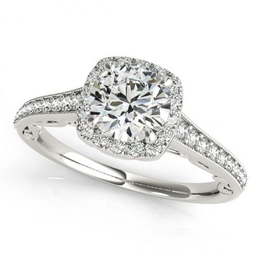 1.50 Carats Round Real Diamond Halo Engagement Ring Filigree White Gold 14K