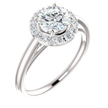 1.50 Carats Round Diamond Halo Setting Engagement Ring 14K White Gold