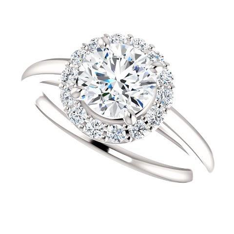 1.50 Carats Round Diamond Halo Setting Engagement Ring 14K White Gold