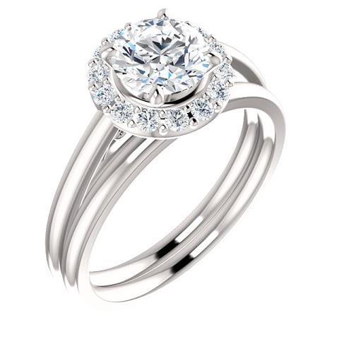 1.50 Carats Round Diamond Halo Setting Engagement Ring 14K White Gold