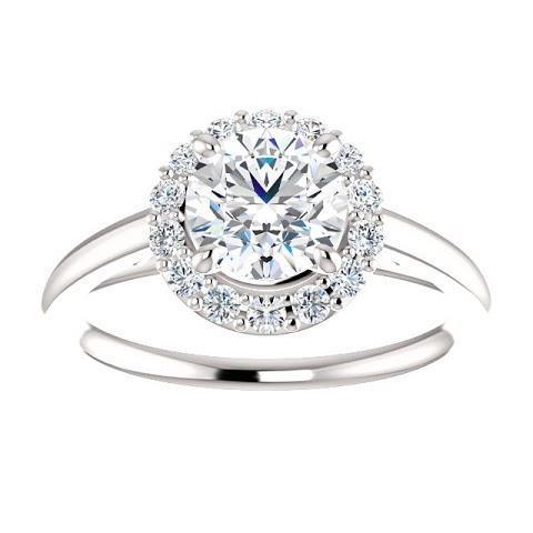 1.50 Carats Round Real Diamond Halo Setting Engagement Ring 14K White Gold
