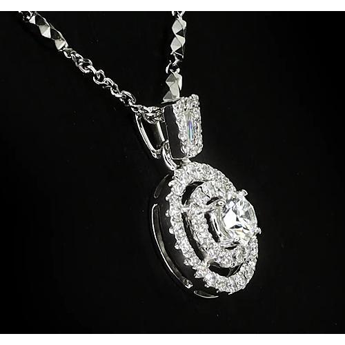 1.50 Carats Round Diamond Pendant Halo Setting