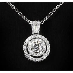 1.50 Carats Round Real Diamond Pendant Halo Setting