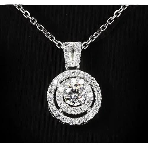 1.50 Carats Round Natural Earth Mined Diamond Pendant Halo Setting