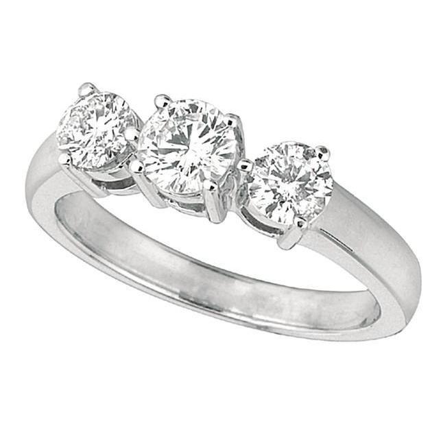 1.50 Carats Round Real Diamond Three Stone Anniversary Ring White Gold 14K
