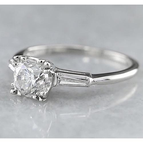 1.50 Carats Round Diamond Three Stone Ring Baguettes White Gold 14K