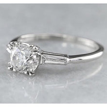 1.50 Carats Round Diamond Three Stone Ring Baguettes White Gold 14K