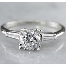 1.50 Carats Round Natural Earth Mined Diamond Three Stone Ring Baguettes White Gold 14K