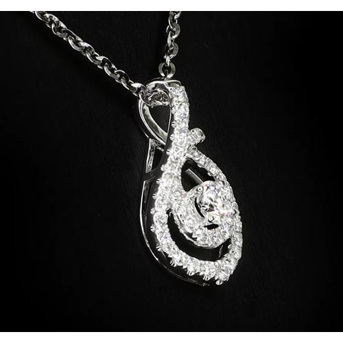 1.50 Carats Round Diamond Twirl Style Pendant White Gold Jewelry