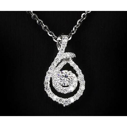 1.50 Carats Round Real Natural Earth Mined Diamond Twirl Style Pendant White Gold Jewellery