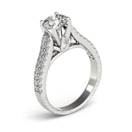 1.50 Carats Round Real Diamonds White Gold Fancy Ring With Accents