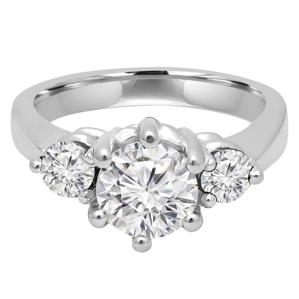 1.50 Carats Three Genuine Stone Round Cut Diamond Ring 14K White Gold