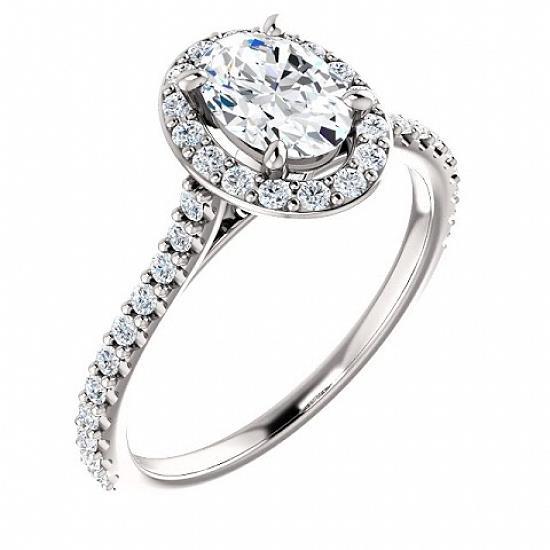 1.50 Ct Oval & Round Diamond Halo Genuine Wedding Ring 14K 