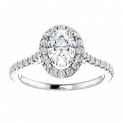 1.50 Ct Oval & Round Diamond Halo Genuine Wedding Ring 14K White Gold