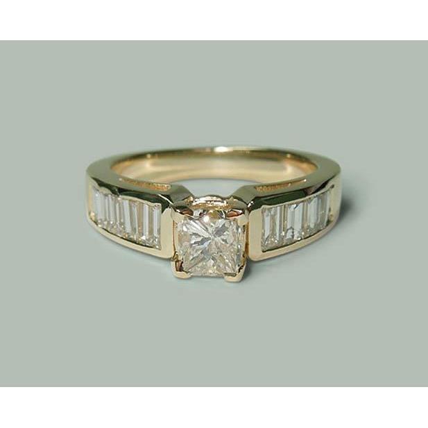1.50 Ct Princess & Natural Diamond Engagement Ring Yellow Gold
