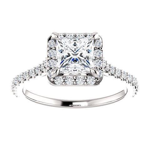 1.50 Ct Princess Solitaire With Accents Halo Real Natural Earth Mined Diamond Wedding Ring