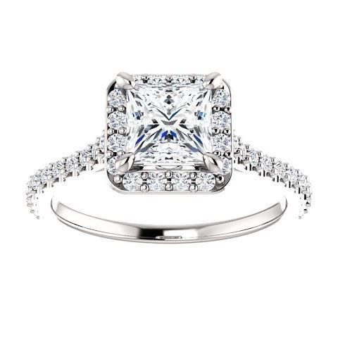 1.50 Ct Princess Solitaire With Accents Halo Real Diamond Wedding Ring