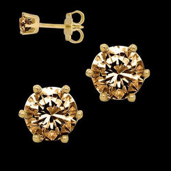 1.50 Ct Real Diamonds Brown Stud Earrings Crown Setting Yellow Gold 14K