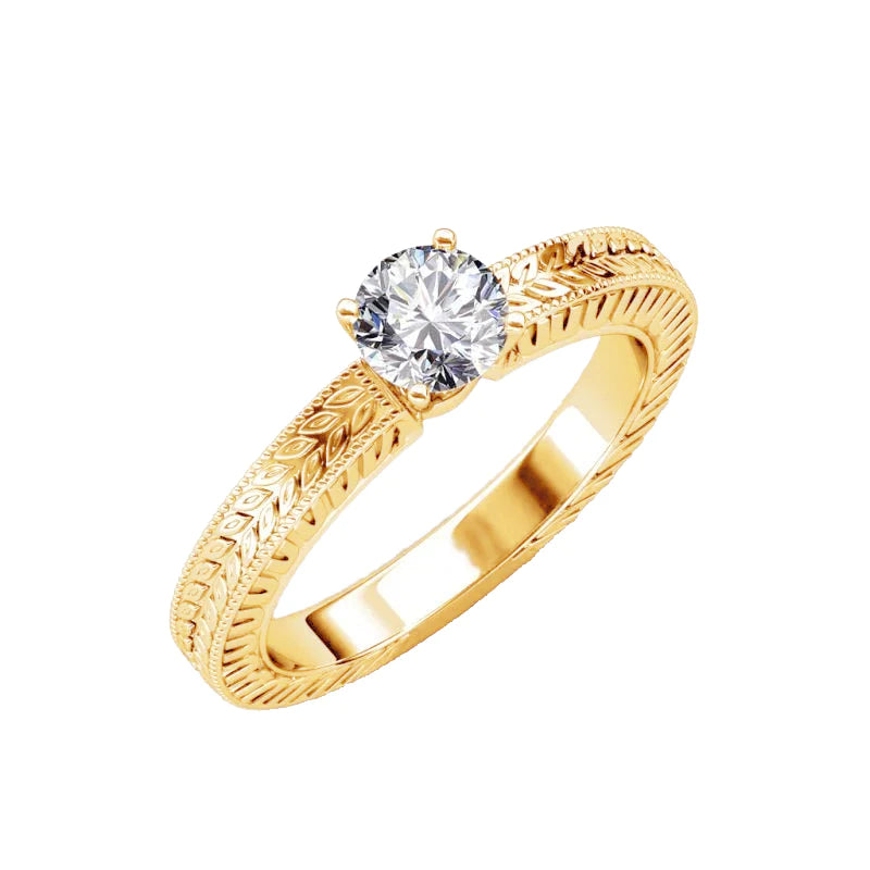 1.50 Ct Round Cut Real Diamond Engagement Ring Yellow Gold