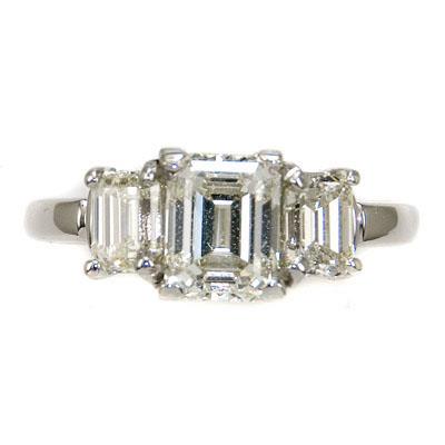 1.50 Ct White Gold Natural Emerald Cut Diamond Ring Three Stone New