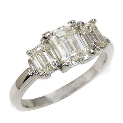 1.50 Ct White Gold Natural Emerald Cut Diamond Ring Three Stone New