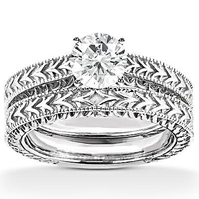1.50 Ct. Engagement Ring Set Natural Diamond Antique Style White Gold 14K