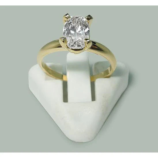 1.51 Carat Oval Natural Diamond Solitaire Ring Yellow Gold 14K