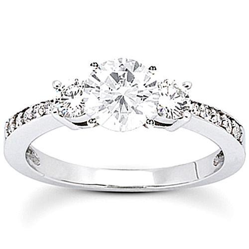 1.51 Carats Real Diamonds 3 Stone Engagement Ring White Gold 14K