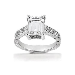 1.51 Ct. Emerald Real Natural Earth Mined Diamond Engagement Ring Antique Style Jewellery