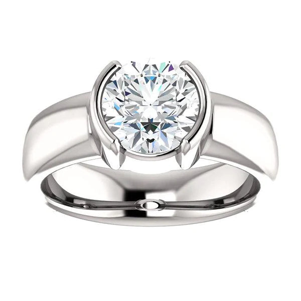 1.51 Ct. Sparkling Round Real Diamond Half Bezel Solitaire Ring