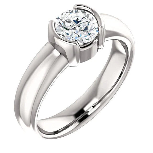 1.51 Ct. Sparkling Round Real Diamond Half Bezel Solitaire Ring