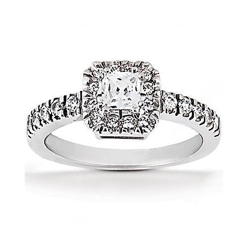 1.52 Carats Princess Diamond Halo Ring With Accents White Gold 14K