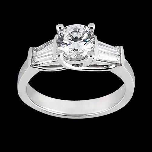 1.53 Carat Round & Baguette Genuine Diamonds Engagement Ring Three Stone Style
