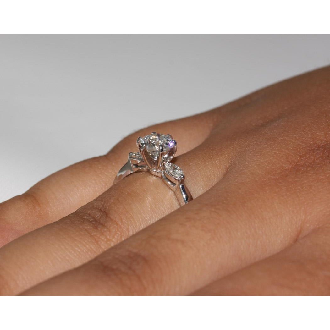 1.55 Carat Natural Diamonds 3 Stone Engagement Ring White