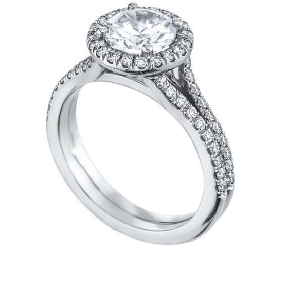 1.56 Carats Real Round Diamond Halo Ring White Gold 14K