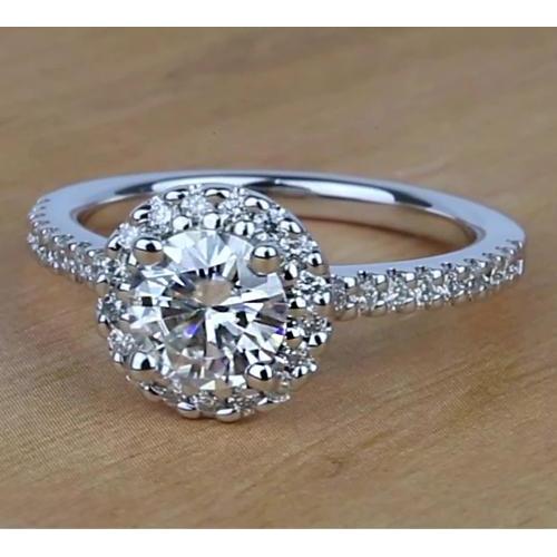  Halo Round Real Diamond Engagement Ring