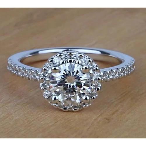 1.58 Carats Halo Round Real Diamond Engagement Ring