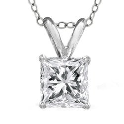 1.6 Ct Four Prong Set Princess Real Diamond Necklace Pendant