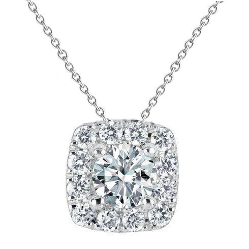 1.6 Ct Real  Round Halo Diamond Necklace Pendant