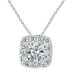 1.6 Ct Real  Round Halo Diamond Necklace Pendant