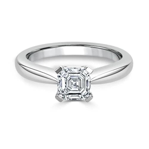 1.60 Carats Asscher Real Diamond Solitaire Ring 4 Prongs White Gold 14K
