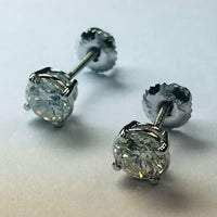 1.60 Carats Genuine Round Diamond Stud Earrings